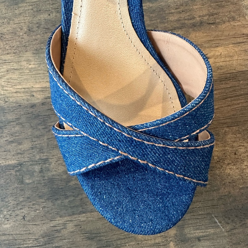 SCHUTZ Denim Blue Platform Sandal Heels - Picture 6 of 9
